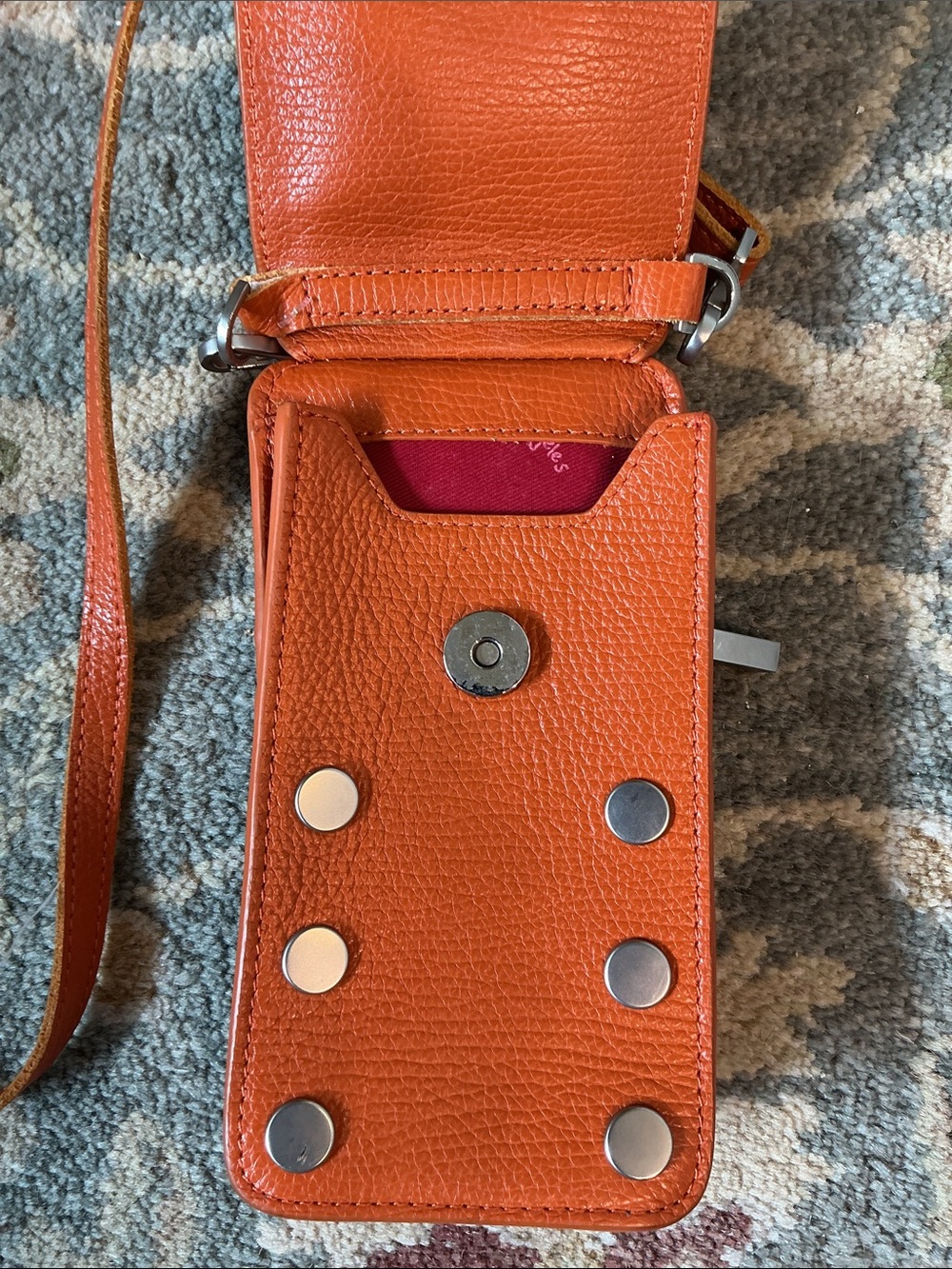 Hammitt Bright Orange Leather Phone Pouch with Studs - Picture 3 of 7